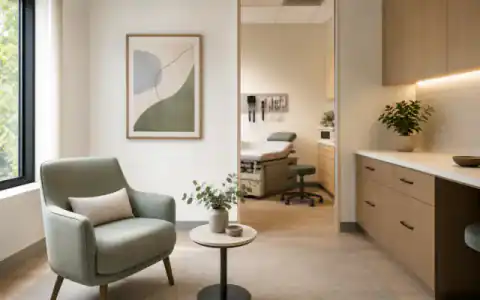 Warm modern clinic consultation room